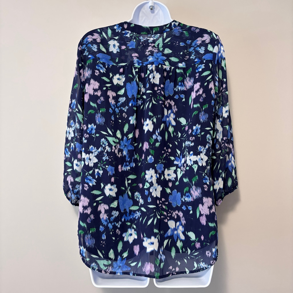 Jones New York Women's Petite Small Blue Floral-Print V-Neck 3/4-Sleeve Top NWT - Picture 4 of 5
